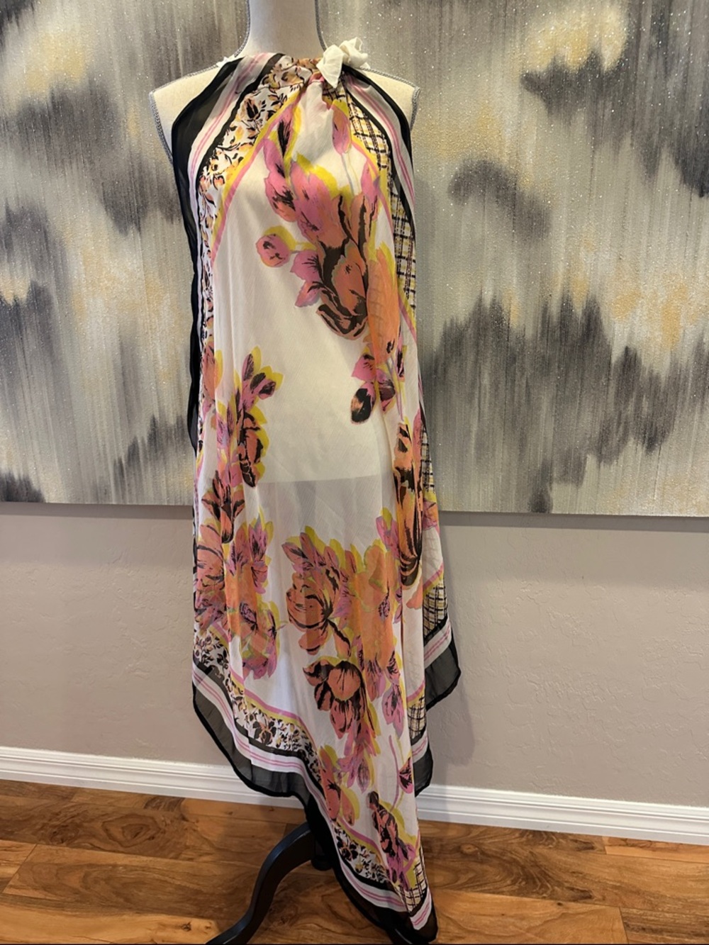 Vince Camuto Floral Pink Yellow White Halter Swim Coverup